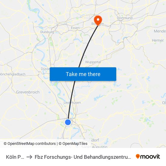 Köln Poststr. to Fbz Forschungs- Und Behandlungszentrum Für Psychische Gesundheit map