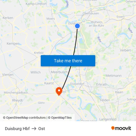 Duisburg Hbf to Ost map