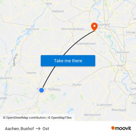 Aachen, Bushof to Ost map