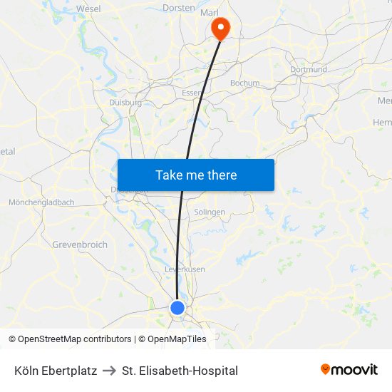 Köln Ebertplatz to St. Elisabeth-Hospital map