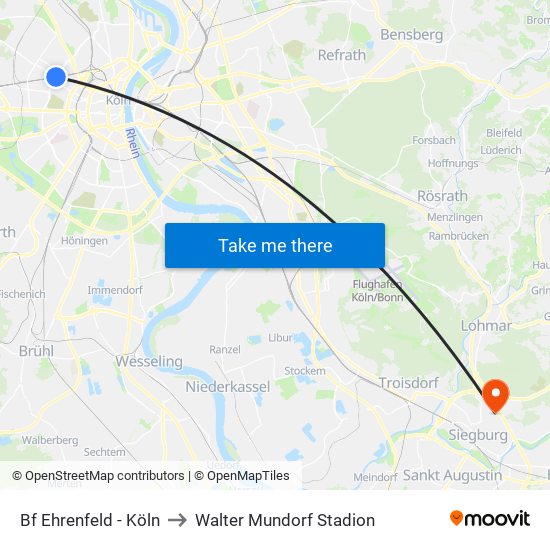 Bf Ehrenfeld - Köln to Walter Mundorf Stadion map