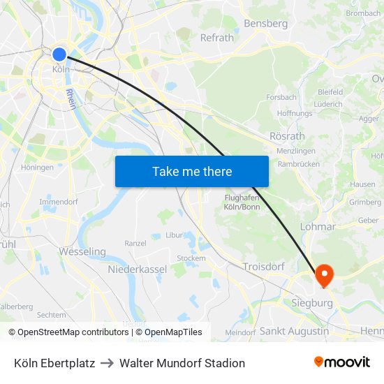 Köln Ebertplatz to Walter Mundorf Stadion map