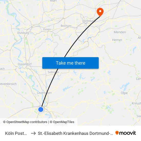 Köln Poststr. to St.-Elisabeth Krankenhaus Dortmund-Kurl map