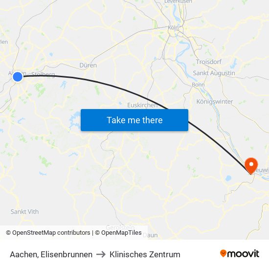 Aachen, Elisenbrunnen to Klinisches Zentrum map