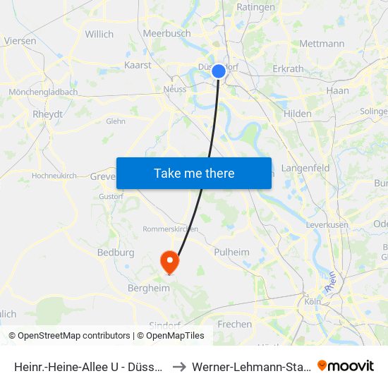 Heinr.-Heine-Allee U - Düsseldorf to Werner-Lehmann-Stadion map