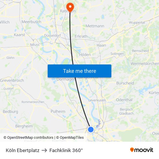 Köln Ebertplatz to Fachklinik 360° map