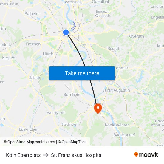 Köln Ebertplatz to St. Franziskus Hospital map