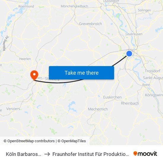 Köln Barbarossaplatz to Fraunhofer Institut Für Produktionstechnologie map