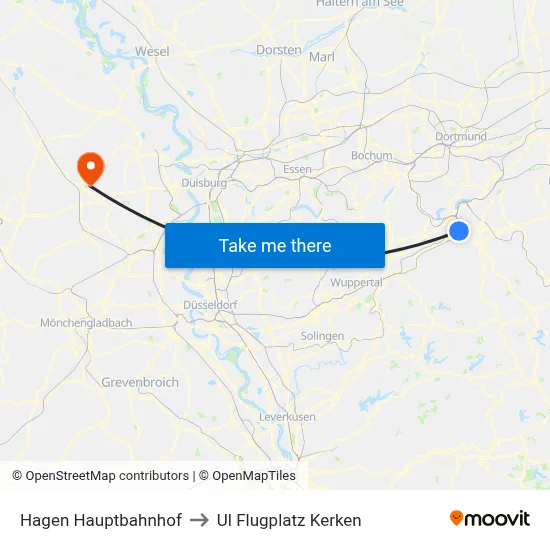 Hagen Hauptbahnhof to Ul Flugplatz Kerken map