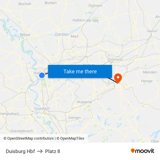Duisburg Hbf to Platz 8 map