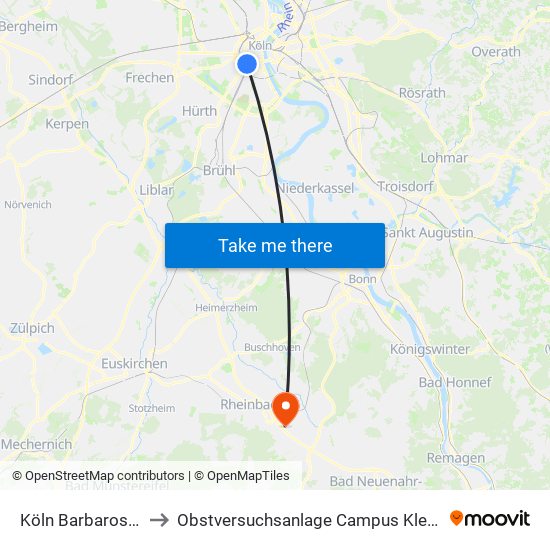 Köln Barbarossaplatz to Obstversuchsanlage Campus Klein-Altendorf 2 map