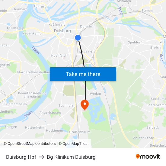 Duisburg Hbf to Bg Klinikum Duisburg map