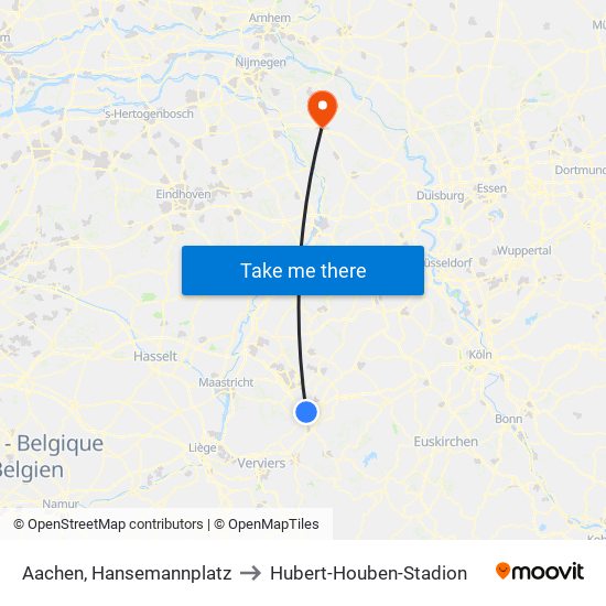 Aachen, Hansemannplatz to Hubert-Houben-Stadion map