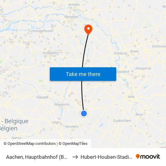 Aachen, Hauptbahnhof (Bus) to Hubert-Houben-Stadion map