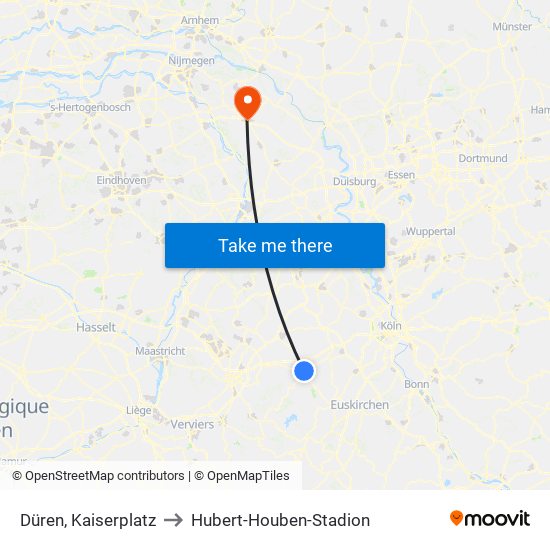 Düren, Kaiserplatz to Hubert-Houben-Stadion map