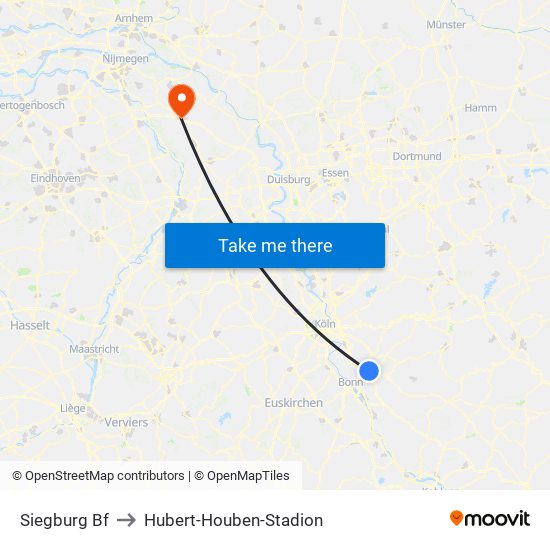 Siegburg Bf to Hubert-Houben-Stadion map