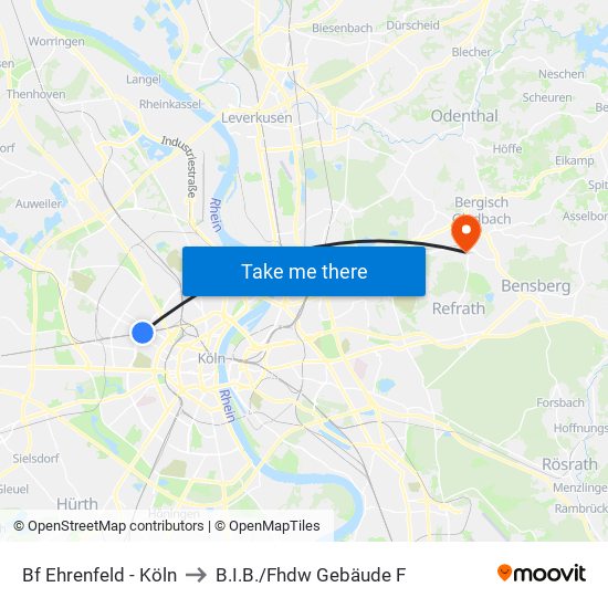 Bf Ehrenfeld - Köln to B.I.B./Fhdw Gebäude F map