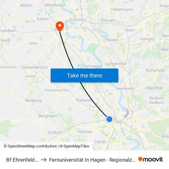 Bf Ehrenfeld - Köln to Fernuniversität In Hagen - Regionalzentrum Neuss map