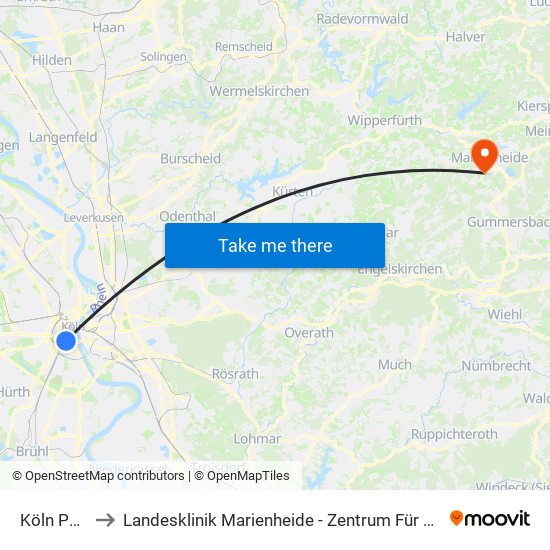 Köln Poststr. to Landesklinik Marienheide - Zentrum Für Seelische Gesundheit map