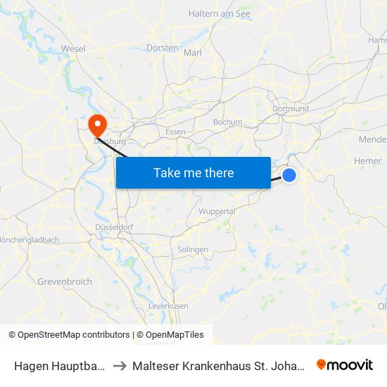 Hagen Hauptbahnhof to Malteser Krankenhaus St. Johannes-Stift map