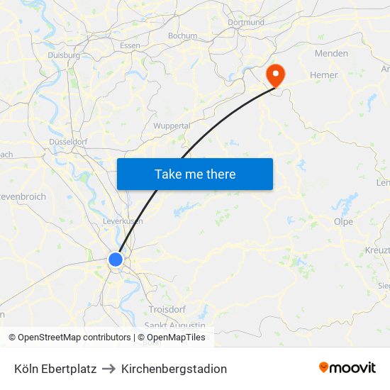 Köln Ebertplatz to Kirchenbergstadion map