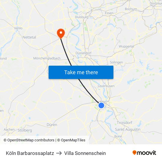 Köln Barbarossaplatz to Villa Sonnenschein map