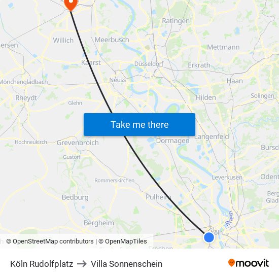 Köln Rudolfplatz to Villa Sonnenschein map