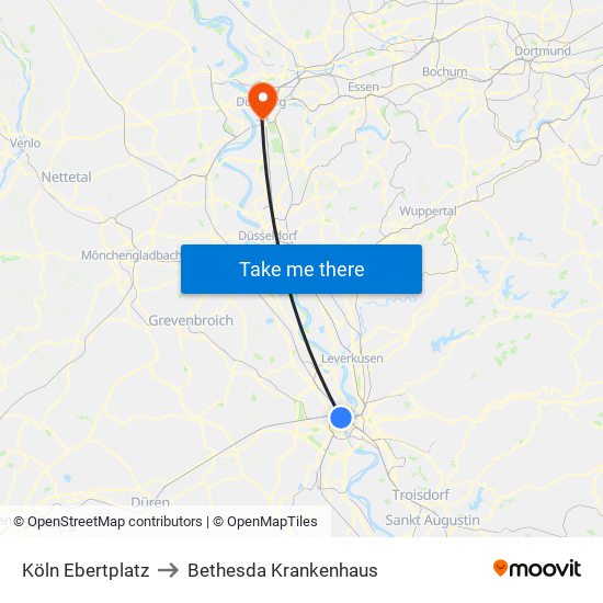 Köln Ebertplatz to Bethesda Krankenhaus map