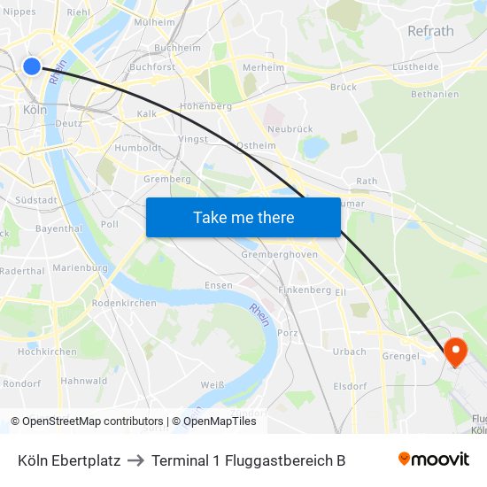 Köln Ebertplatz to Terminal 1 Fluggastbereich B map