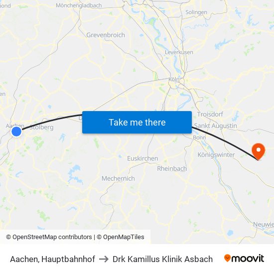 Aachen, Hauptbahnhof to Drk Kamillus Klinik Asbach map