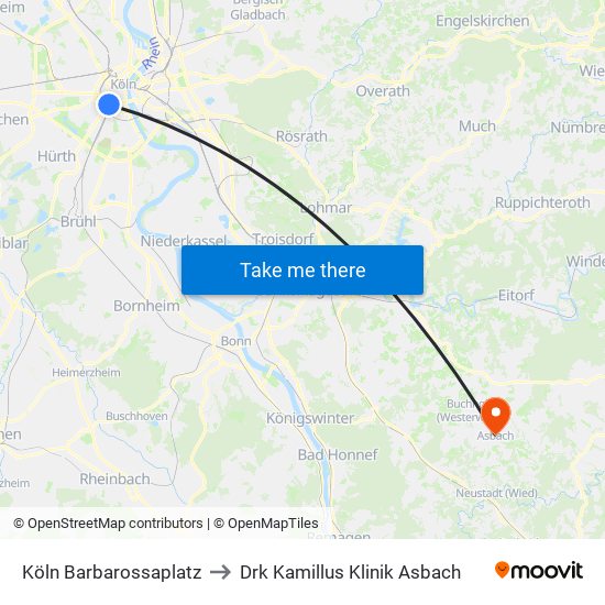 Köln Barbarossaplatz to Drk Kamillus Klinik Asbach map