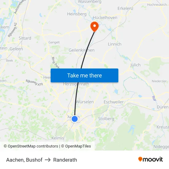 Aachen, Bushof to Randerath map