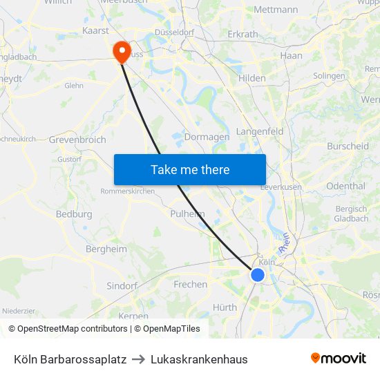 Köln Barbarossaplatz to Lukaskrankenhaus map