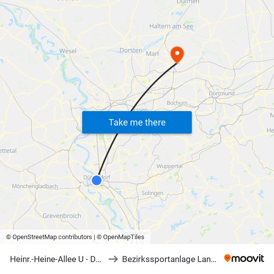 Heinr.-Heine-Allee U - Düsseldorf to Bezirkssportanlage Lange Wanne map