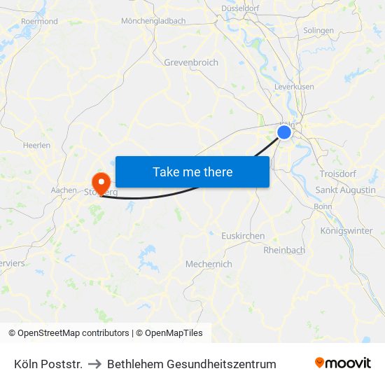 Köln Poststr. to Bethlehem Gesundheitszentrum map