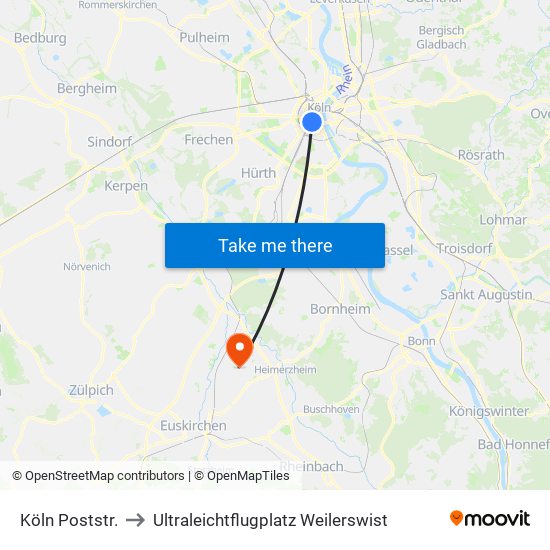 Köln Poststr. to Ultraleichtflugplatz Weilerswist map