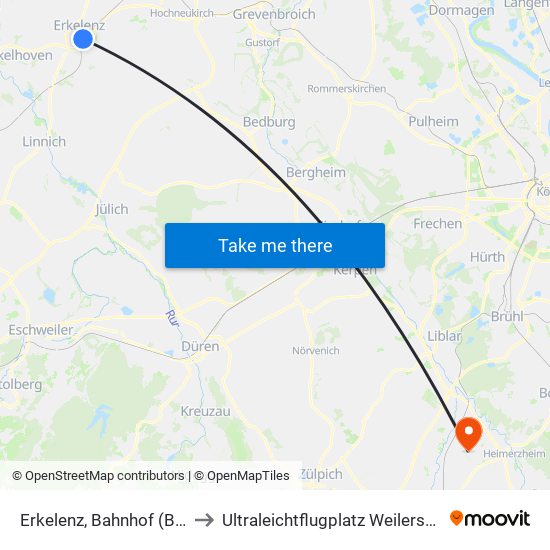 Erkelenz, Bahnhof (Bus) to Ultraleichtflugplatz Weilerswist map