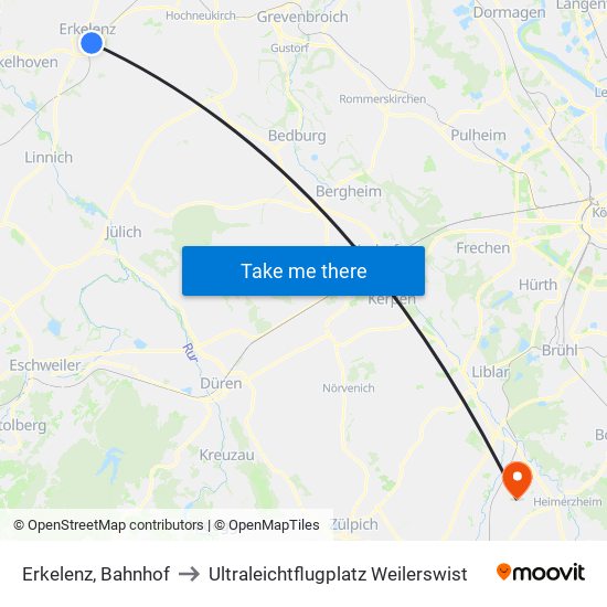 Erkelenz, Bahnhof to Ultraleichtflugplatz Weilerswist map