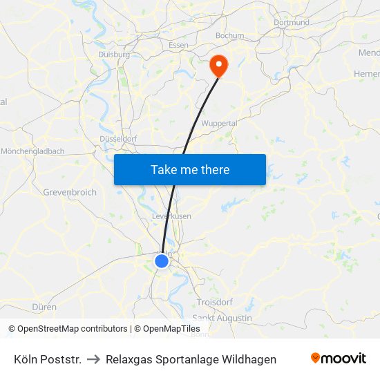 Köln Poststr. to Relaxgas Sportanlage Wildhagen map