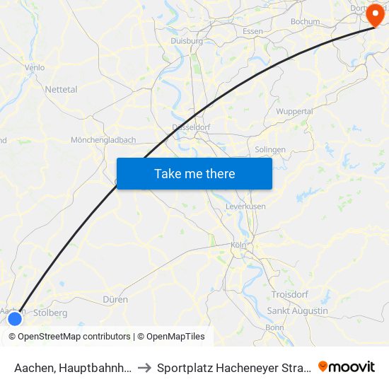 Aachen, Hauptbahnhof to Sportplatz Hacheneyer Straße map