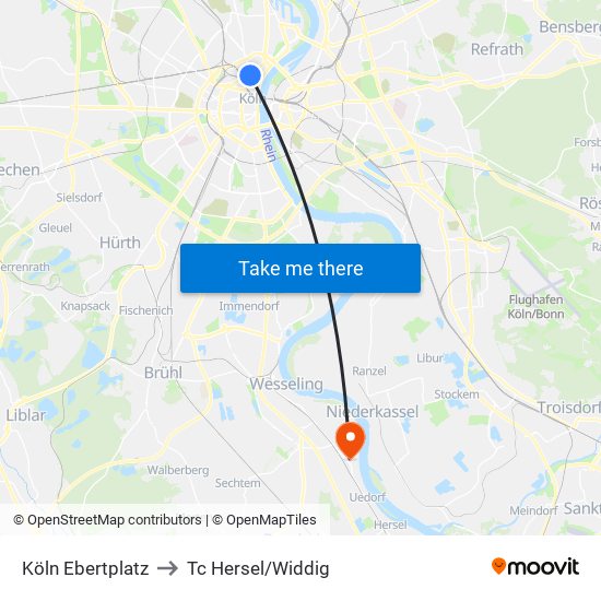 Köln Ebertplatz to Tc Hersel/Widdig map