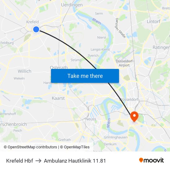 Krefeld Hbf to Ambulanz Hautklinik 11.81 map