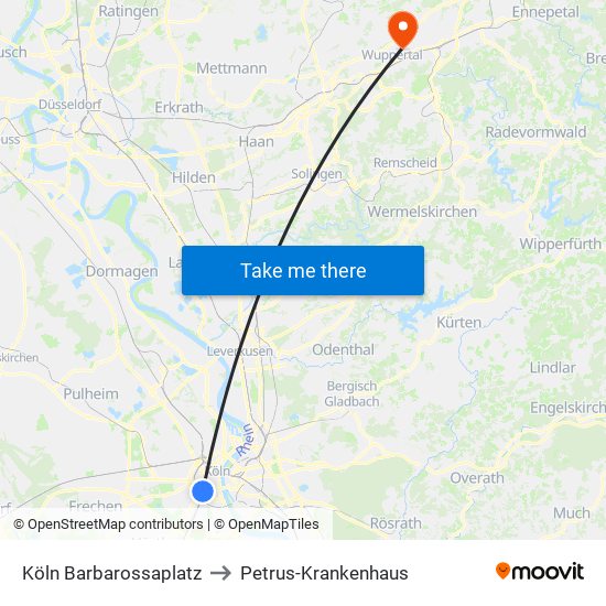 Köln Barbarossaplatz to Petrus-Krankenhaus map