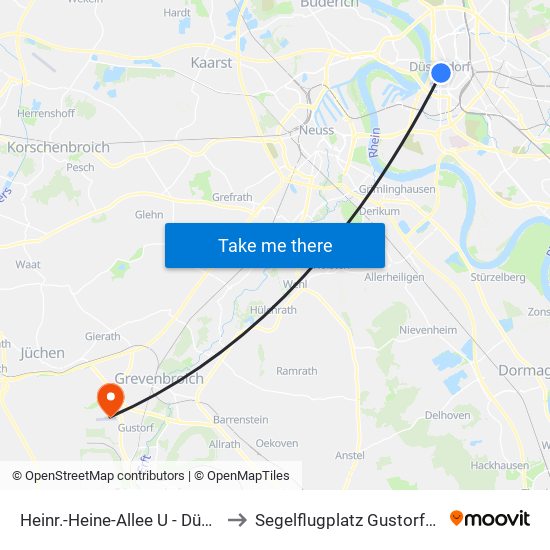 Heinr.-Heine-Allee U - Düsseldorf to Segelflugplatz Gustorfer Höhe map