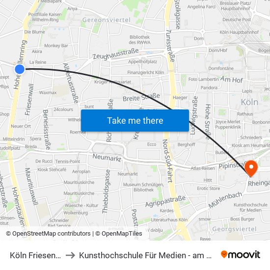 Köln Friesenplatz to Kunsthochschule Für Medien - am Malzbüchel map