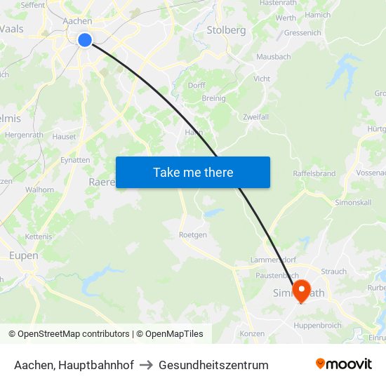 Aachen, Hauptbahnhof to Gesundheitszentrum map