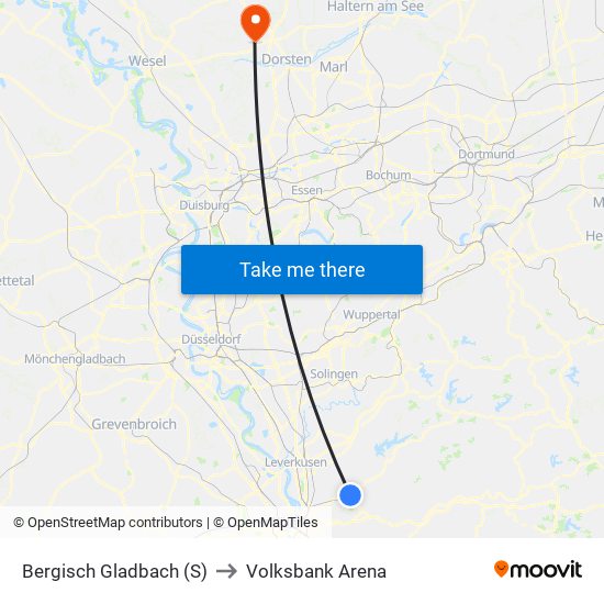 Bergisch Gladbach (S) to Volksbank Arena map