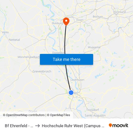 Bf Ehrenfeld - Köln to Hochschule Ruhr West (Campus Mülheim) map