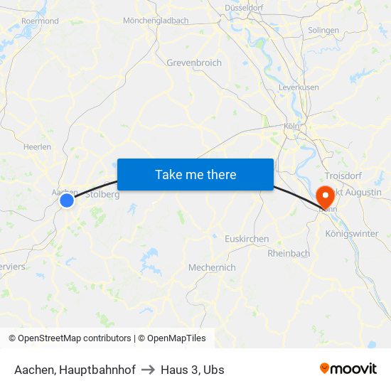 Aachen, Hauptbahnhof to Haus 3, Ubs map