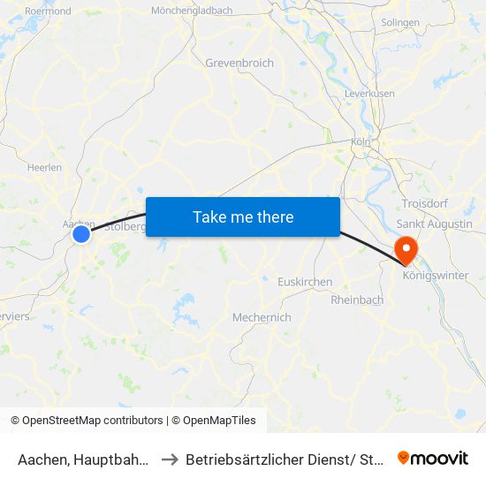 Aachen, Hauptbahnhof to Betriebsärtzlicher Dienst/ Stab Au map